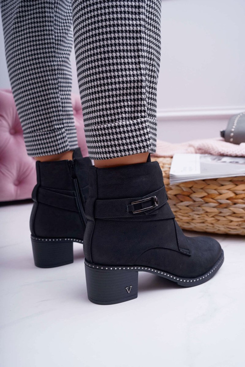 Botki Damskie Na Słupku Zamszowe Czarne Brave