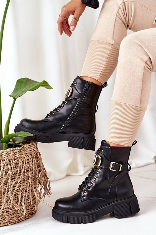 Ocieplane Workery Ze Złotą Klamrą Czarne Maybelle