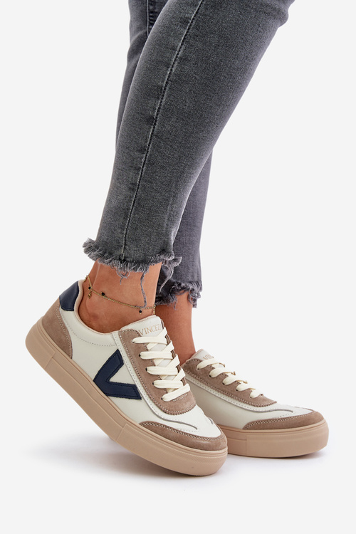 Skórzane Sneakersy Damskie Vinceza 7923 Beżowe