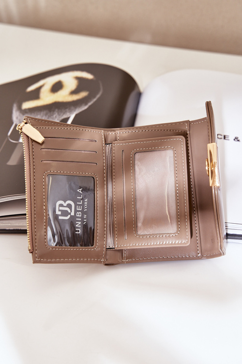 Lakierowany Portfel Damski Ciemnobeżowy Rahner