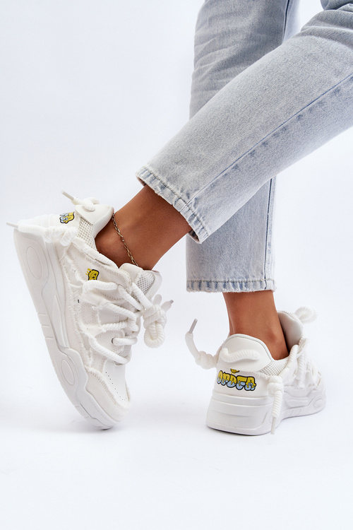 Damskie Sneakersy Z Grubym Sznurowaniem Białe Miatora
