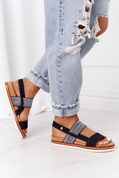 Sandały Ze Srebrnym Ściągaczem Czarne Almeria