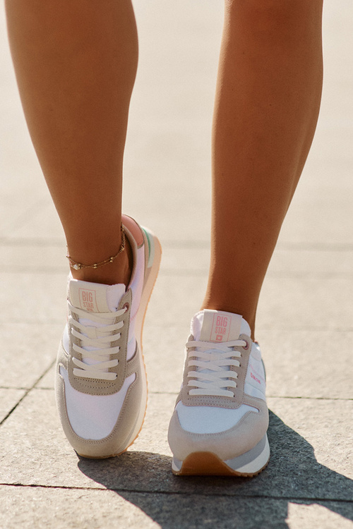 Zamszowe Sneakersy Damskie Big Star RR274A047 HI-POLY SYSTEM Beżowo-Białe
