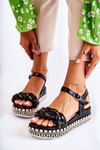Damskie Plecione Sandały Na Koturnie Czarne Chaves