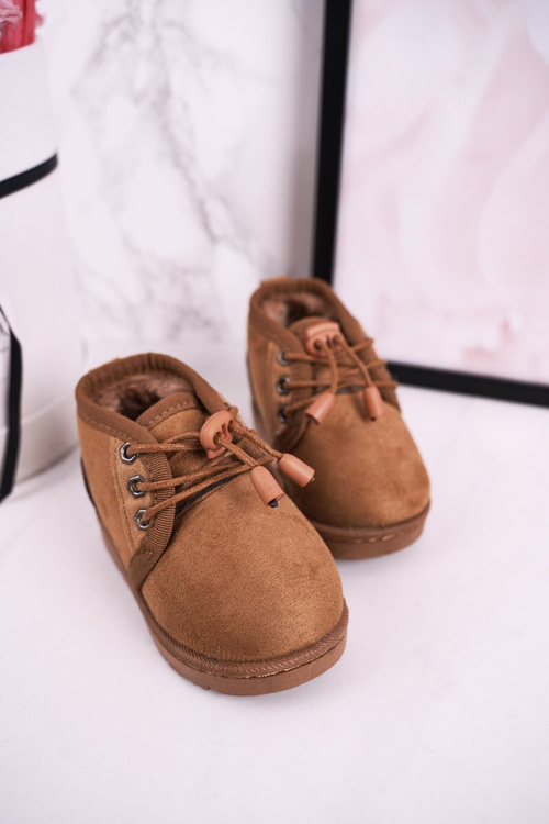 Dziecięce Sznurowane Śniegowce Ocieplone Futerkiem Brązowe Hunter