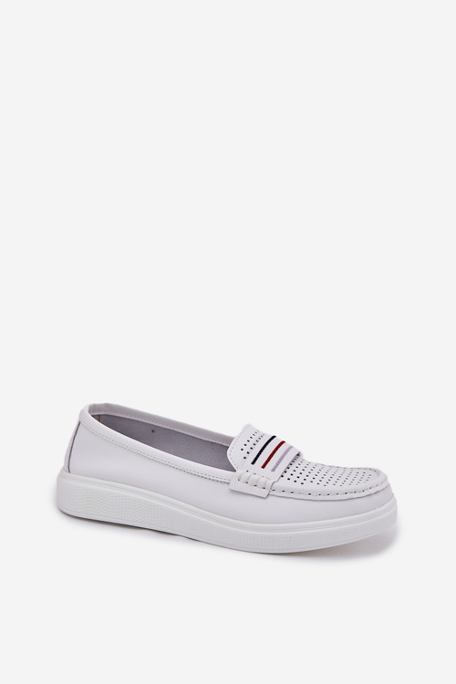 Skórzane Mokasyny Damskie Białe Dovema