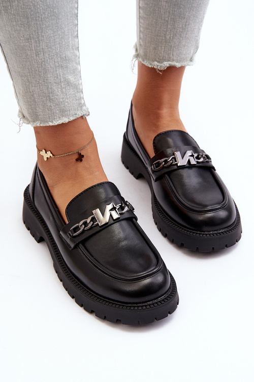 Mokasyny Damskie Na Płaskim Obcasie Czarne Ezoma