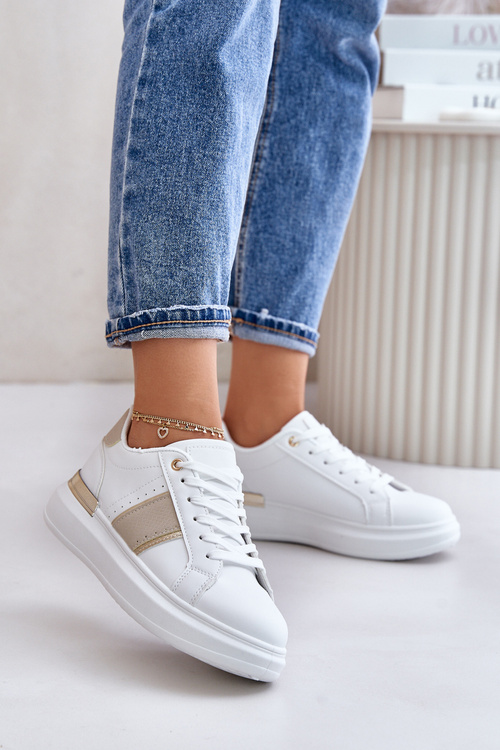 Modne Sneakersy Damskie Na Platformie Z Eko Skóry Beżowe Nevisase