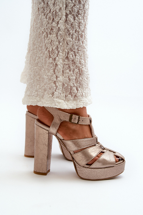 Sandały Damskie Na Słupku Skórzane Maciejka 06050-25 Złote