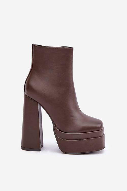 Botki Na Masywnej Platformie I Słupku Ocieplane Czekoladowe Selahra
