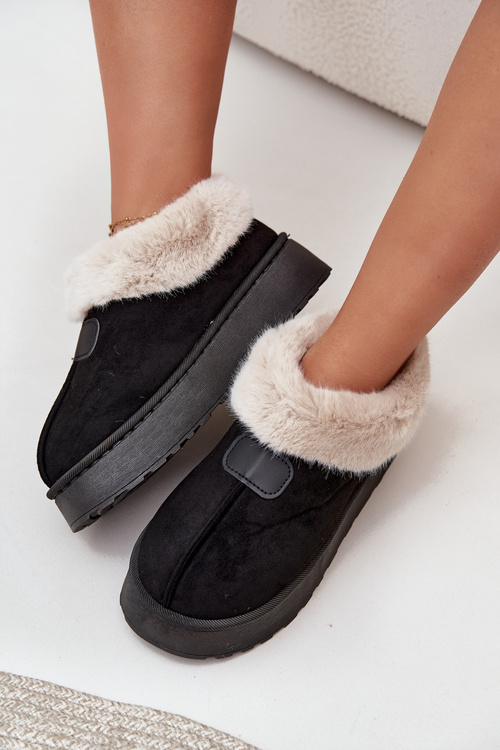 Śniegowce Damskie Na Platformie Z Futerkiem Czarne Calyra