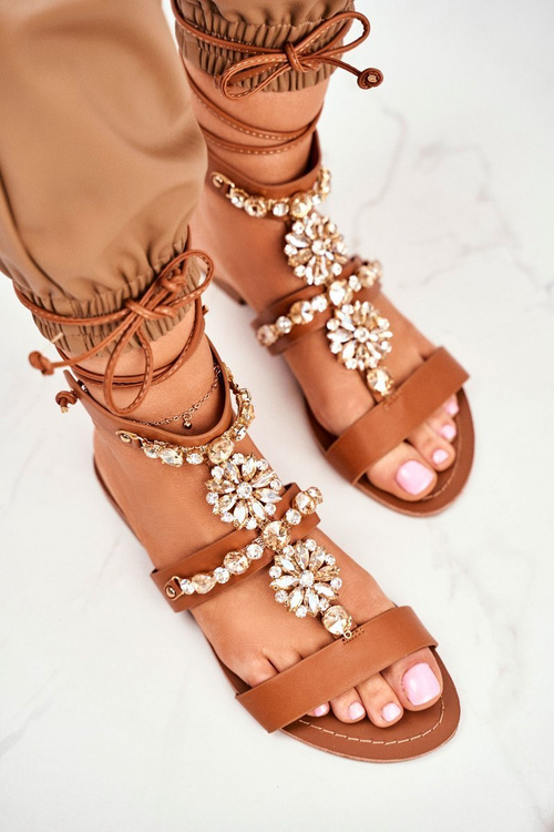 Sandały Damskie Gladiatorki Z Kryształkami Camel Hype