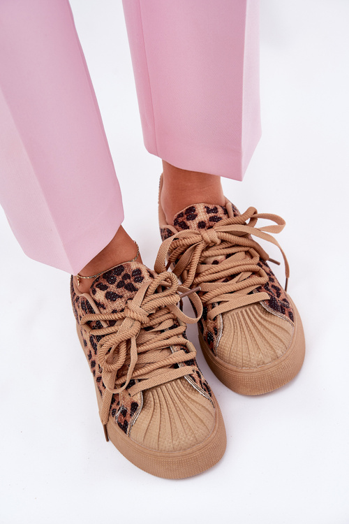 Sneakersy Damskie Ze Zdobieniem Na Platformie Panterka Brązowe Eanneth