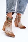 Skórzane Botki Kowbojki Na Słupku Z Ozdobną Plecionką Maciejka 06810-29 Multikolor