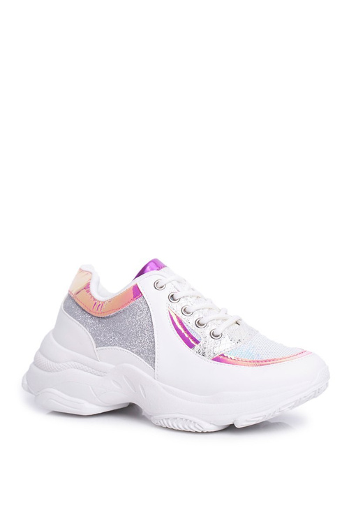 Sportowe Damskie Buty Brokatowe Białe Vebi