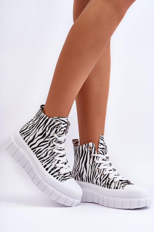 Damskie Wysokie Trampki Wzór Zebry Białe Florensi