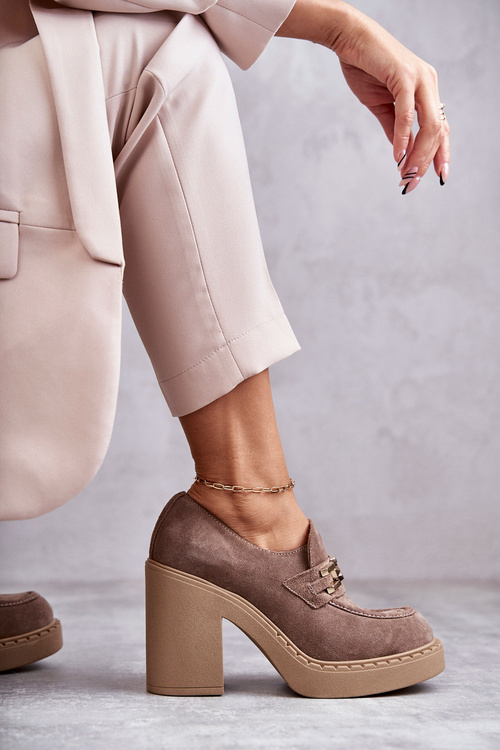 Zamszowe Półbuty Na Masywnym Słupku Beżowe Lemar Jaime