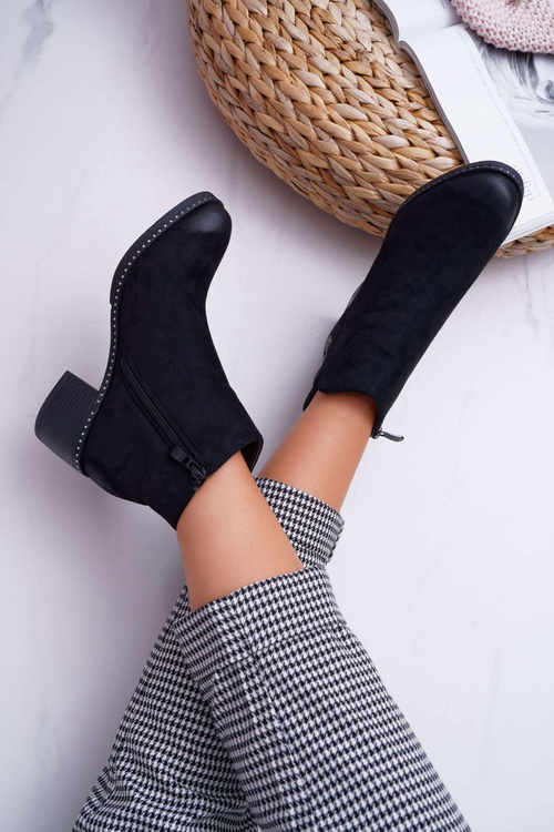 Botki Damskie Płaski Obcas Czarne Tristram