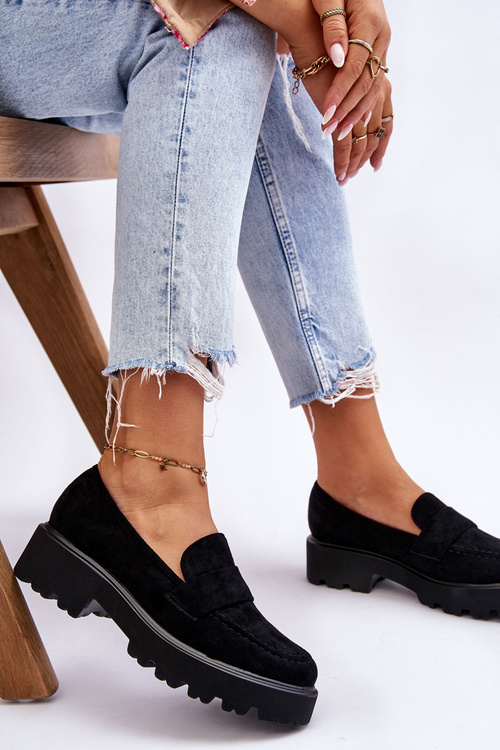 Klasyczne Zamszowe Półbuty Mokasyny Czarne Corrin