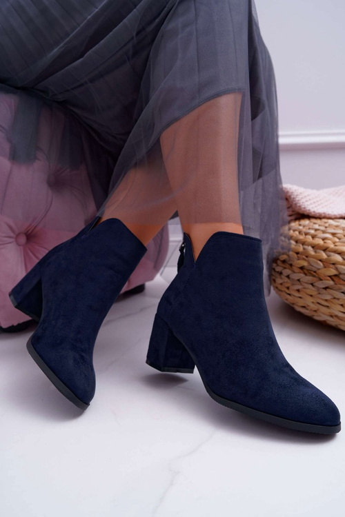 Botki Damskie Na Słupku Zamszowe Granatowe Mimosa