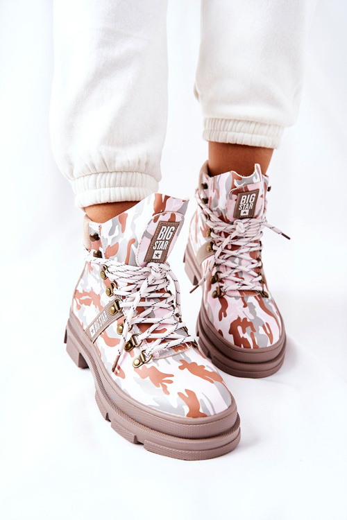 Skórzane Trapery Botki Big Star II274369 Moro Szare