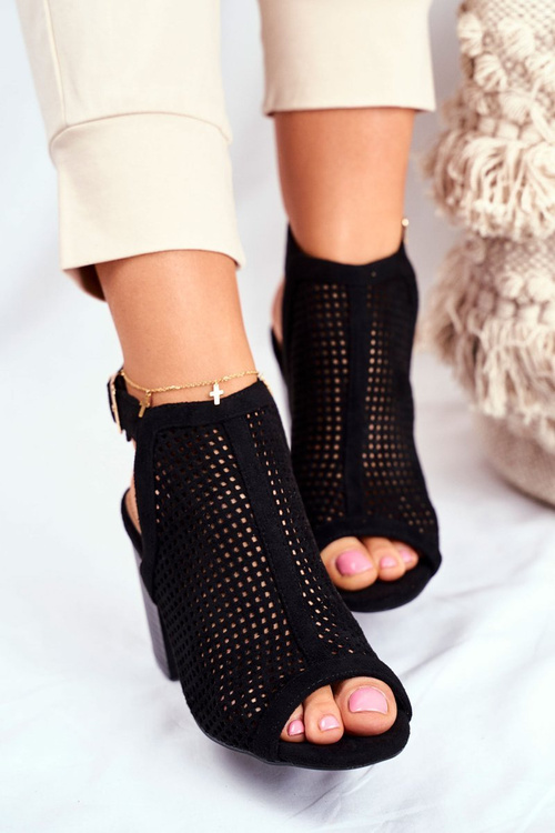Botki Damskie Ażurowe Peep Toe Czarne Paradise