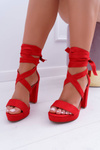 Sandały Damskie Na Słupku Platforma Wiązane Czerwone LaFiesta