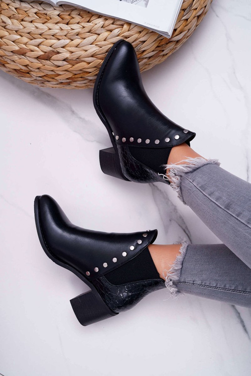 Botki Damskie Na Obcasie Z Gumkami Czarne Vista