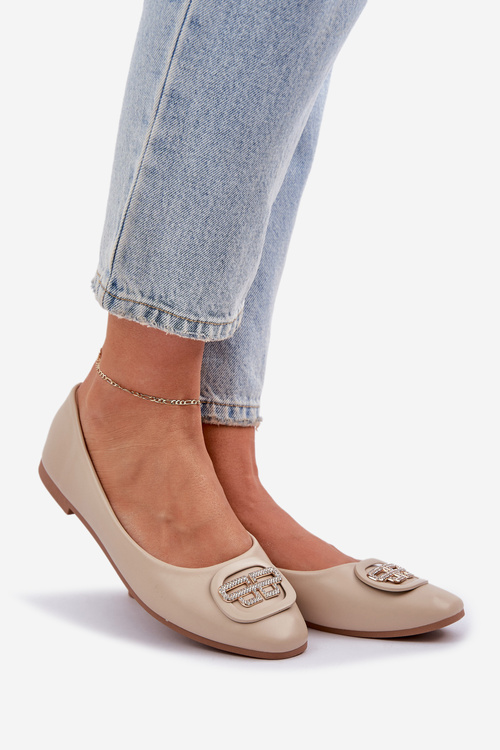 Baleriny Na Płaskiej Podeszwie Z Ozdobą Beżowe Ainoria