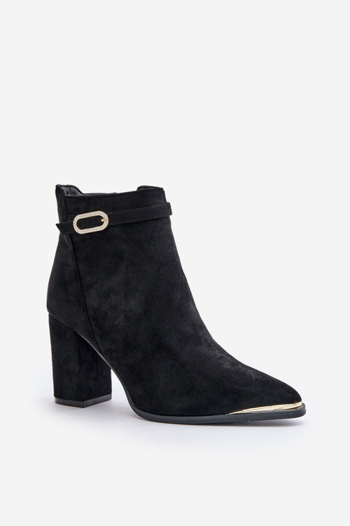 Ocieplane Botki Damskie Z Noskami W Szpic Na Słupku Czarne Laoreina