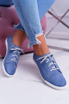 Półbuty Damskie Tenisówki Maciejka Skórzane Jasno Niebieskie 4049A