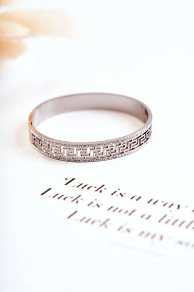 Damska Bransoletka Stalowa W Aztecki Wzór Z Cyrkoniami Srebrna