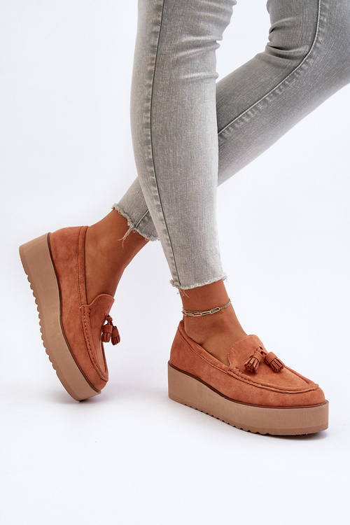 Mokasyny Damskie Na Platformie Z Frędzlami Pomarańczowe Mialani