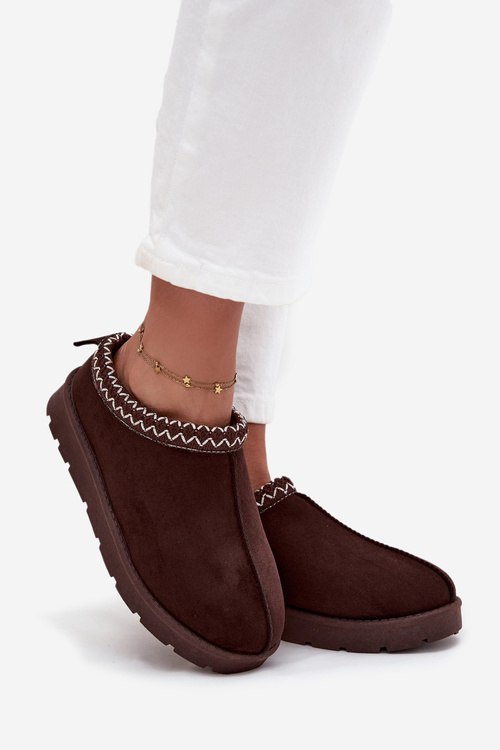 Niskie Śniegowce Damskie Z Haftem Czekoladowe Juvielle