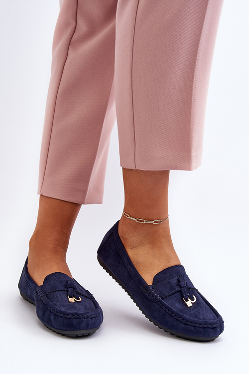 Damskie Zamszowe Klasyczne Mokasyny Granatowe Ontala