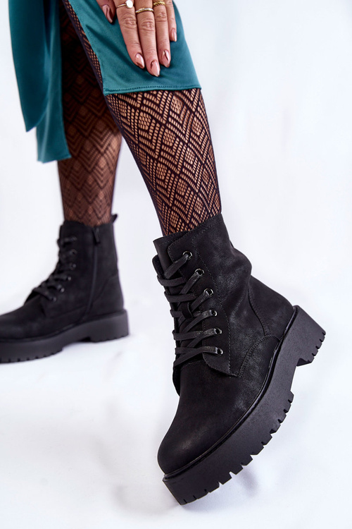 Damskie Botki Na Platformie Czarne Randi