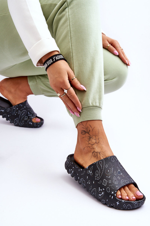 Modne Damskie Klapki Na Masywnej Platformie Czarne Lorette