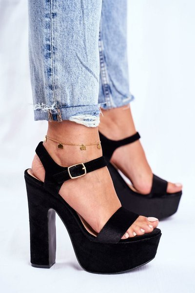 Wysokie Czarne Sandały na Słupku Platforma HighShoes