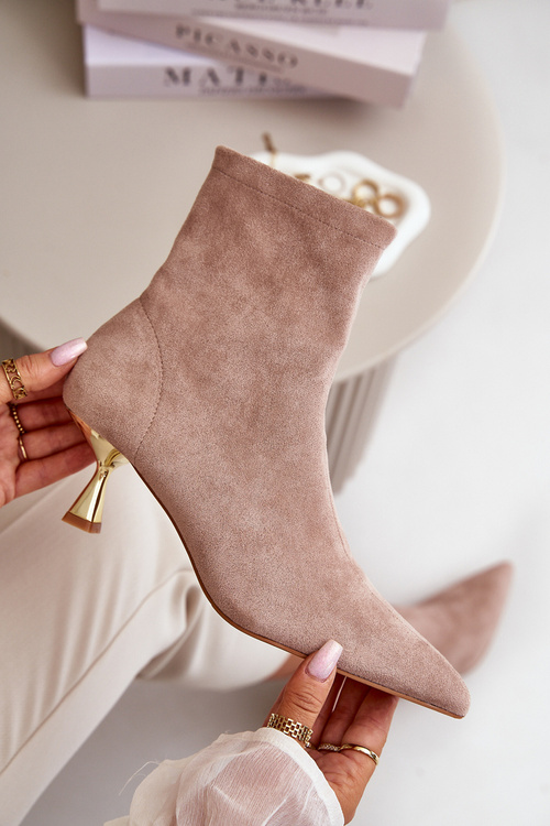 Botki Damskie Na Szpilce Eko Zamszowe Z Noskami W Szpic Beżowe Irithare