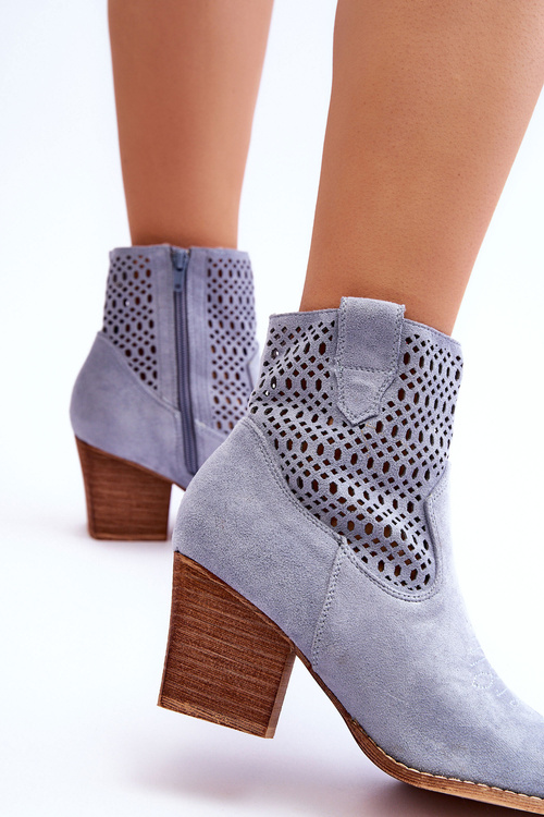 Damskie Zamszowe Kowbojki Botki Na Słupku Jasnoniebieskie Norvella