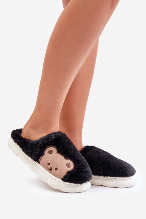 Futrzane Kapcie Damskie Misie Czarne Firedi