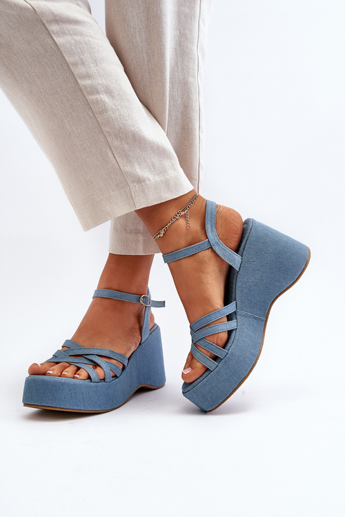Sandały Na Platformie I Koturnie Niebieskie Oporia