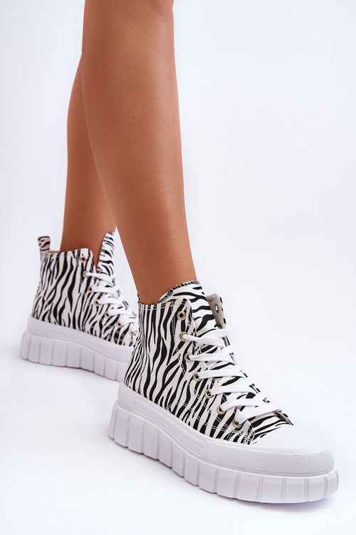 Damskie Wysokie Trampki Wzór Zebry Białe Florensi