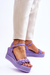 Klasyczne Zamszowe Sandały Na Koturnie Fioletowe Denisse