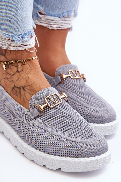 Damskie Wsuwane Tenisówki Slip-On Z Ozdobą Szare Alena