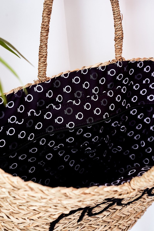 Pleciona Torebka Shopper Na Plażę NOBO XK0340 Beżowo-Czarna