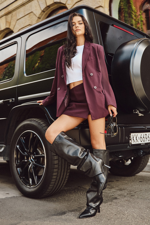 Ocieplane Wsuwane Kozaki Damskie Na Szpilce Z Marszczeniem Czarne Angelica