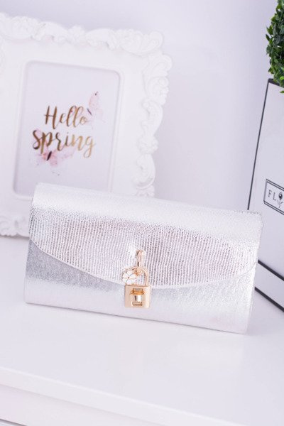 Srebrna Kopertówka Złoty Łańcuch Zatrzask Kłódka