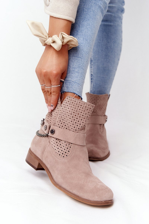 Ażurowe Wiosenne Botki Lewski Shoes 2905-0 Beżowe