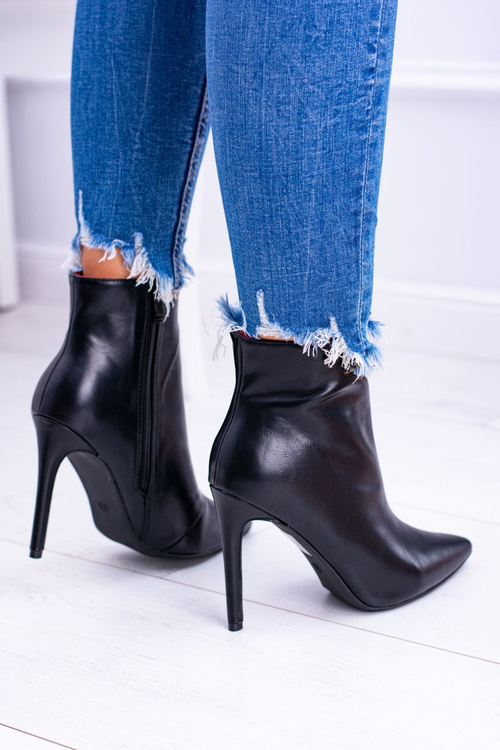 Czarne Wysokie Botki Na Szpilce Remos